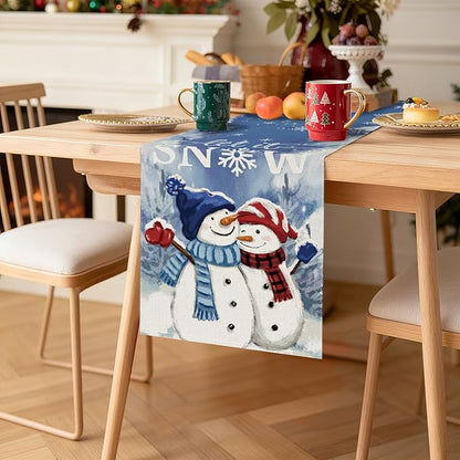 OTOSTAR A Couple Snowman Let It Snow Christmas Table Runner, Xmas Seasonal - Image 8