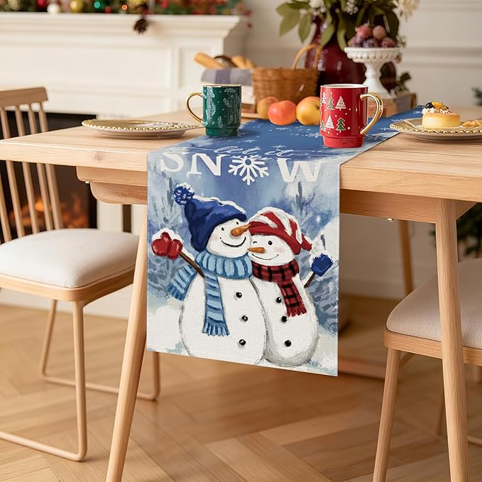 OTOSTAR A Couple Snowman Let It Snow Christmas Table Runner, Xmas Seasonal - Image 8