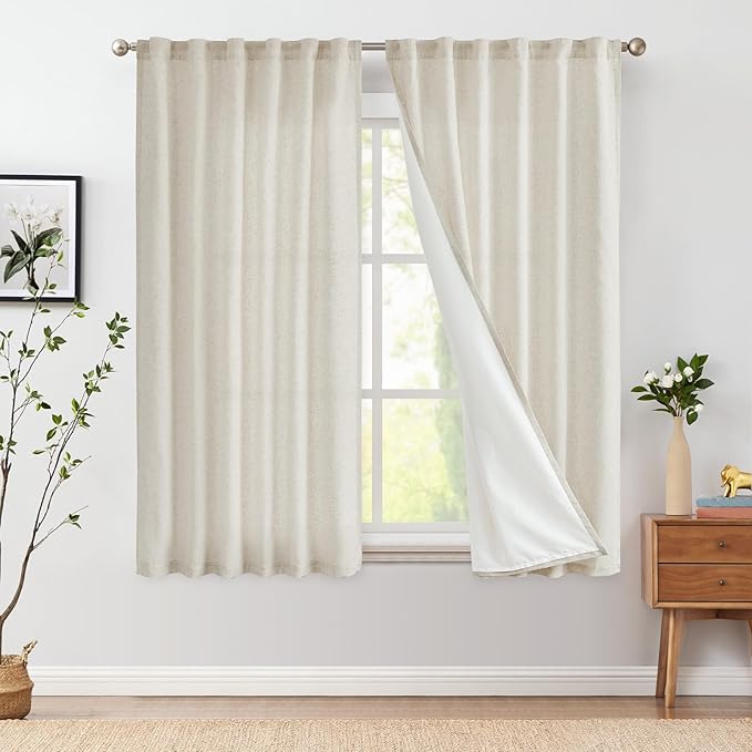 jinchan Beige Linen Blend Curtains by JINCHAN