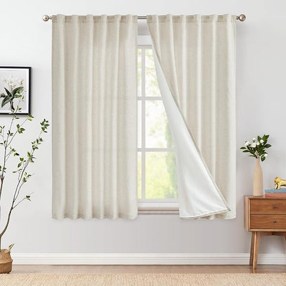 jinchan Beige Linen Blend Curtains by JINCHAN