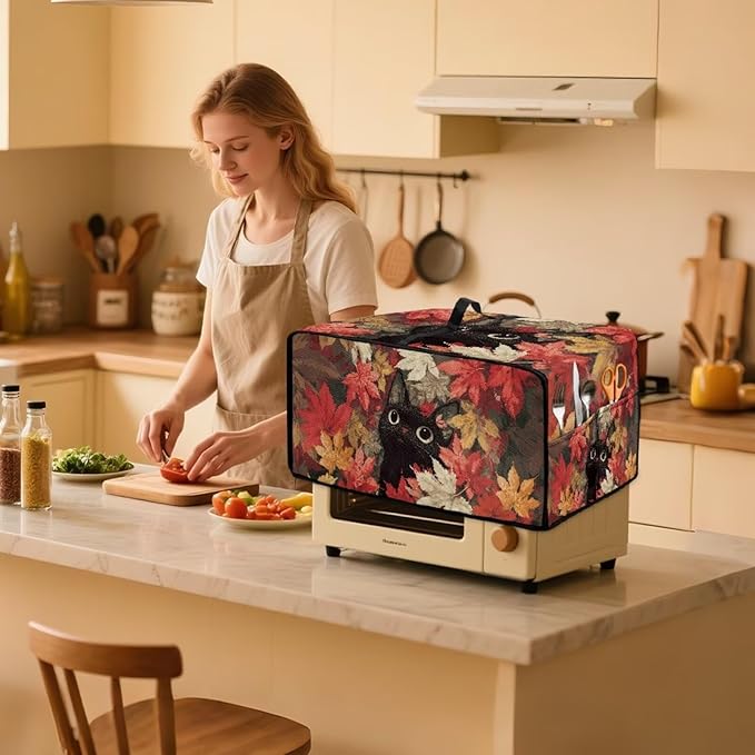 Cat Maple Leaf Print Toaster Oven Dust Cover - Image 2