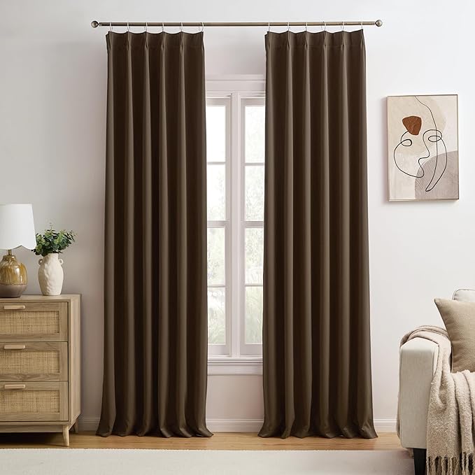 Chocolate Brown Espresso Pinch Pleated Blackout Curtains 102 Inches Long by KEQIAOSUOCAI
