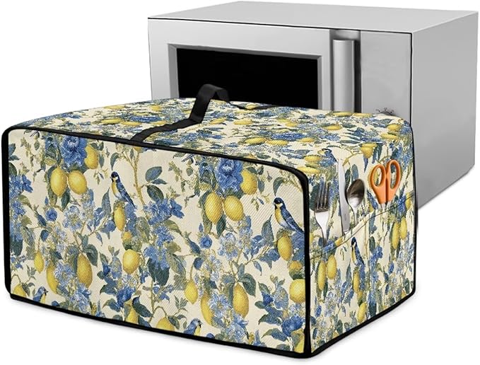 Lemon Floral Robin Bird Print Microwave Oven Dust Cover Heavy Duty Microwave by HwzdsyxlCreativeHomeDecor