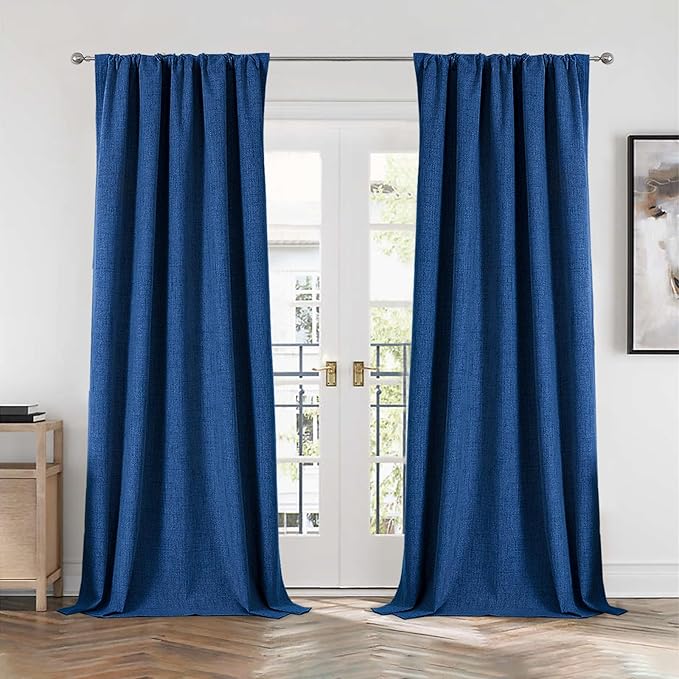 CUCRAF Linen 100% Blackout Curtains 63 Inch Length 2 Panels Set, Back Tab and - Image 7