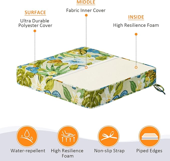Square Corner Seat Cushions, Indoor Outdoor Water Repellent Universal Chair Pads - Image 3