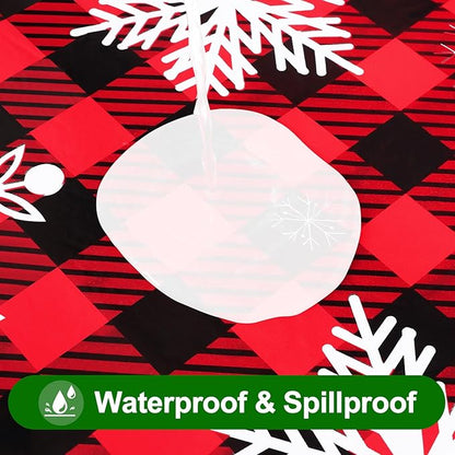 Smiry Plastic Christmas Tablecloth, Buffalo Plaid Waterproof Elastic Fitted - Image 3
