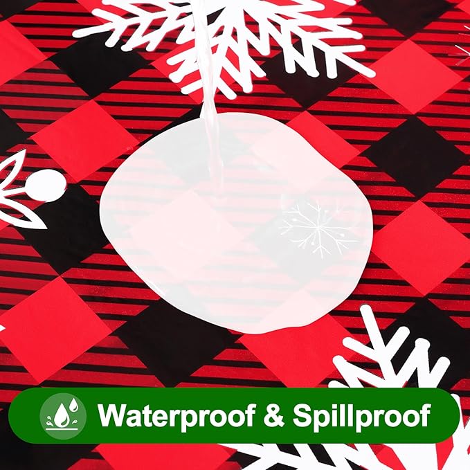 Smiry Plastic Christmas Tablecloth, Buffalo Plaid Waterproof Elastic Fitted - Image 3