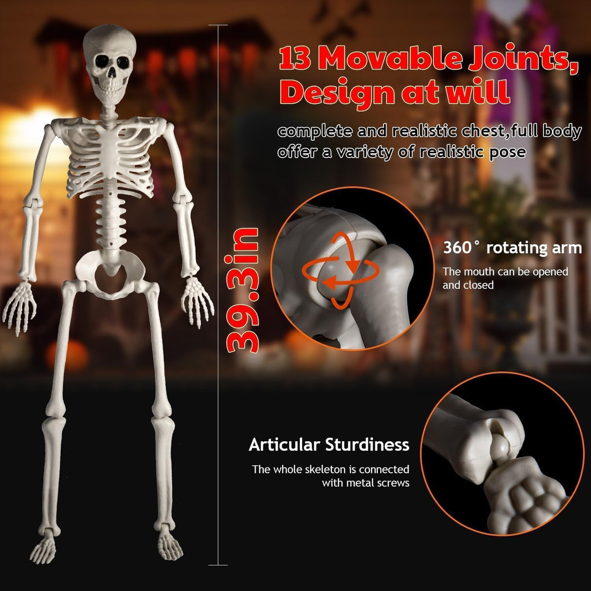 4Pack 36 Inches Pose-N-Stay Halloween Skeleton Life Size Full Body Posable Movable Jonints for Halloween Decoration Decor
