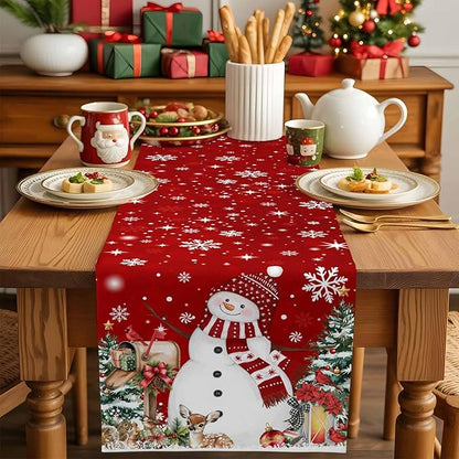 Red Snowman Christmas Table Runner, 13x72 Inch, Xmas Tree Table Runners Elk - Image 4