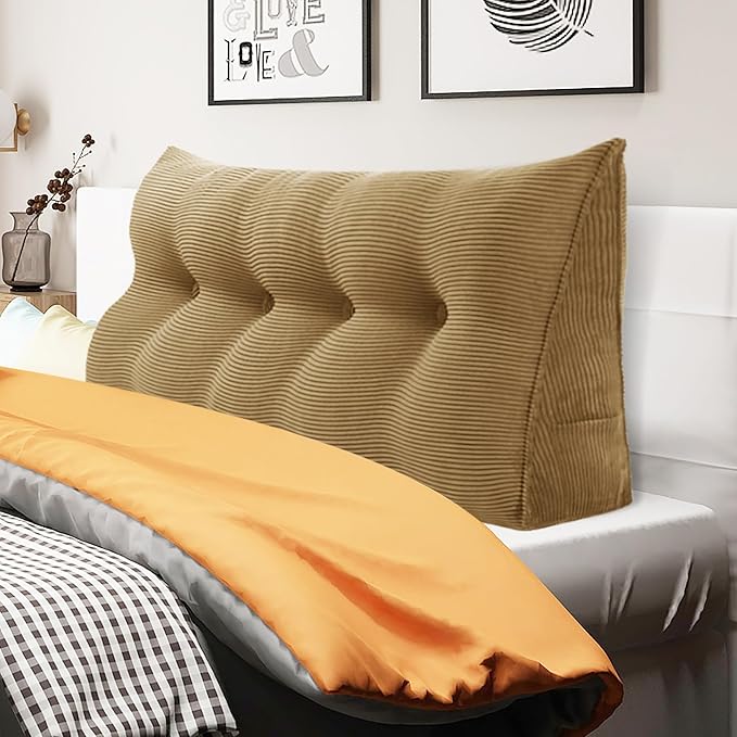 WOWMAX 100% Cotton Corduroy Headboard Pillow – Full Size Back Support Reading by WOWMAX