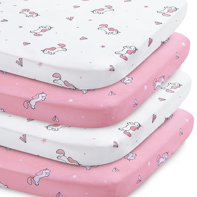 Pack and Play Sheets, Pack n Play Sheets | Mini Crib Sheets 4-Pack, Ultra Soft by SpringspiritBedding