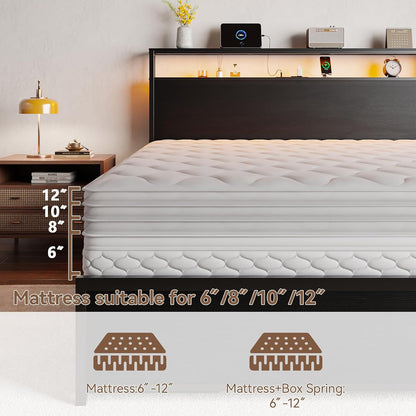 forestell queen bed frame with 2-tier storage headboard, front angle view
