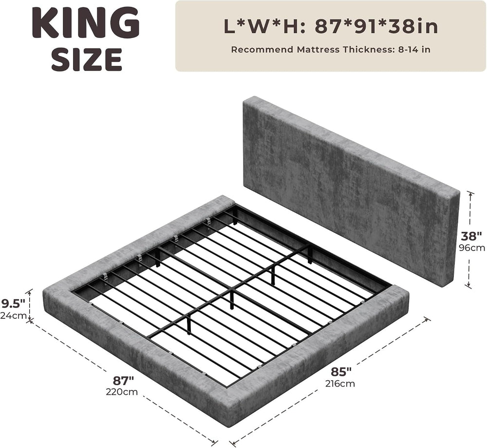 RECCI AirFrame King Size Upholstered Bed Frame with Plush Padded Headboard