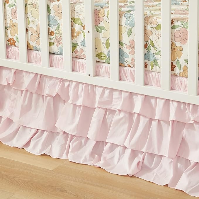 Brandream Crib Bed Skirt for Baby Girls Boys Blush Pink Boho Bohemian Solid - Image 2