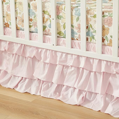 Brandream Crib Bed Skirt for Baby Girls Boys Blush Pink Boho Bohemian Solid - Image 2