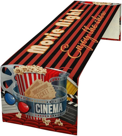 Movie Night Table Runner Popcorn Drink Reel Movie Clapboard Table Decor Movie by moderw