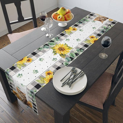 Cat and Sunflower Table Runner, Linen Farmhouse Table Cloth Decor, Table Runner - Image 6