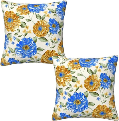 Blue and Yellow Floral Throw Pillow Covers 18x18 Inch Set of 2, Decorative Blue - Image 7