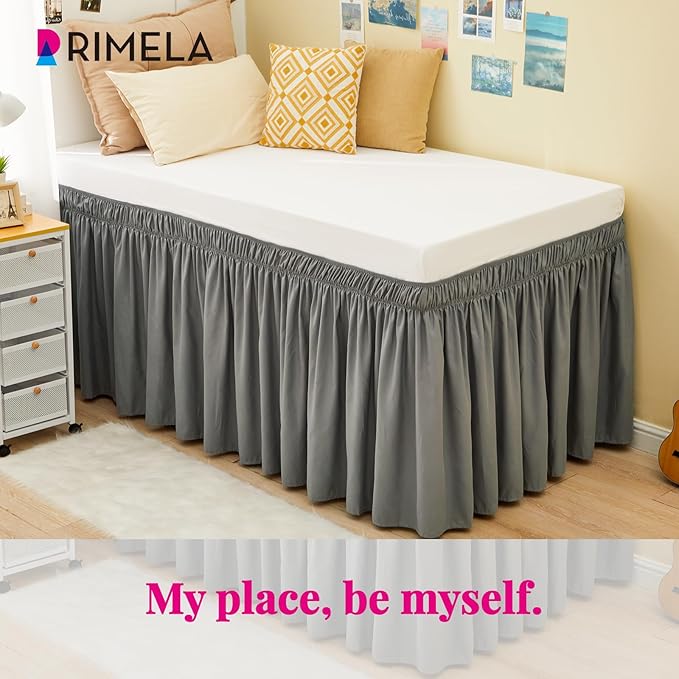 RIMELA Dorm Bed Skirt Twin XL 18 Inch Drop, Extra Long Wrap Around Elastic Bed - Image 3