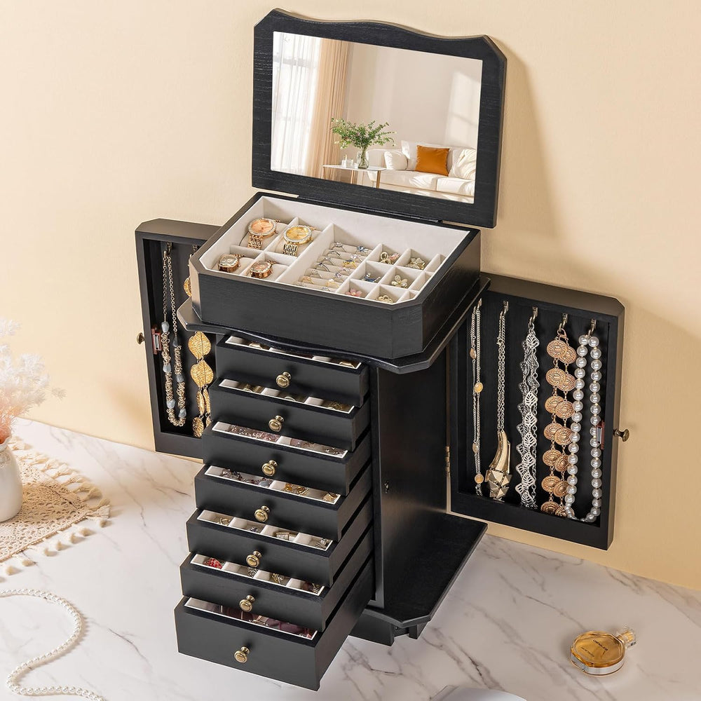 Standing Jewelry Armoire Cabinet, Large Freestanding Jewelry Organizer Box wi...