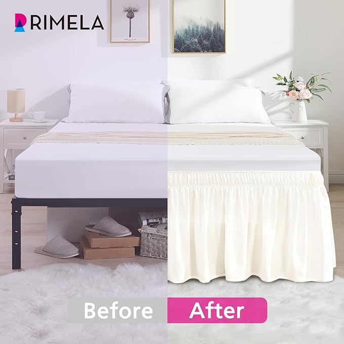 RIMELA Cream White Bed Skirt King Size 18 Inch Drop, Wrap Around Elastic - Image 5