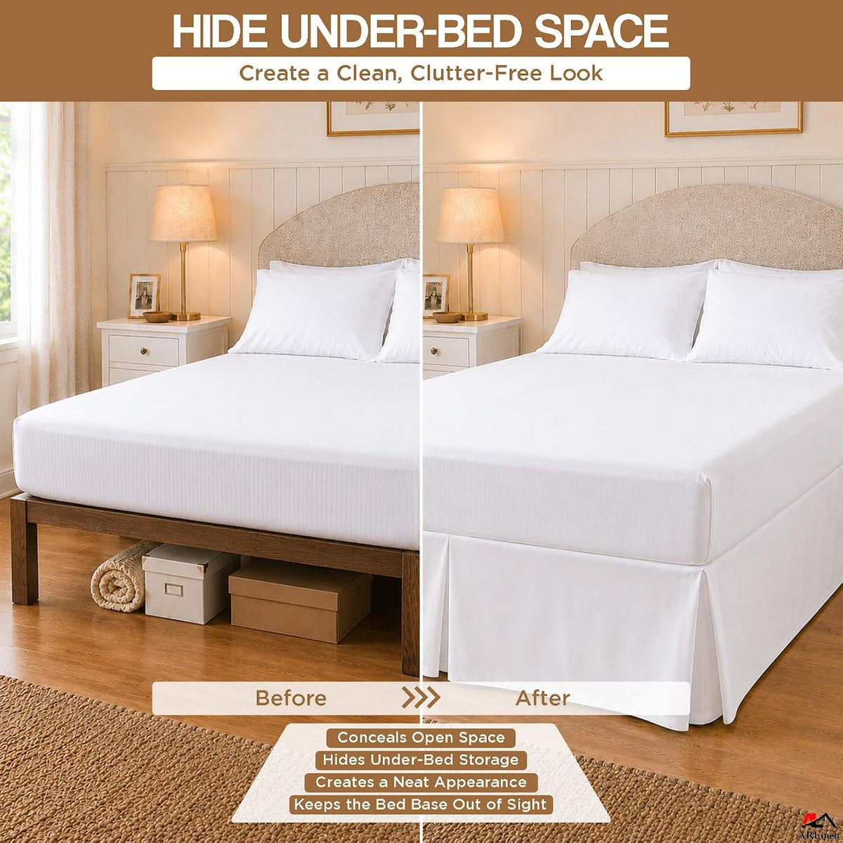 arlinen pleated full bed skirt with split corners, package contents