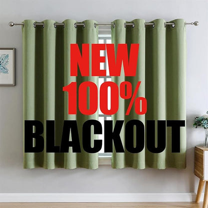 G2000 100% Blackout Curtains for Bedroom Living Room 63 Inch Length Sage Green by G2000