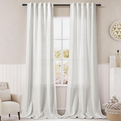 Linen Off White Curtains 120 inch Extra Long by Nanspring