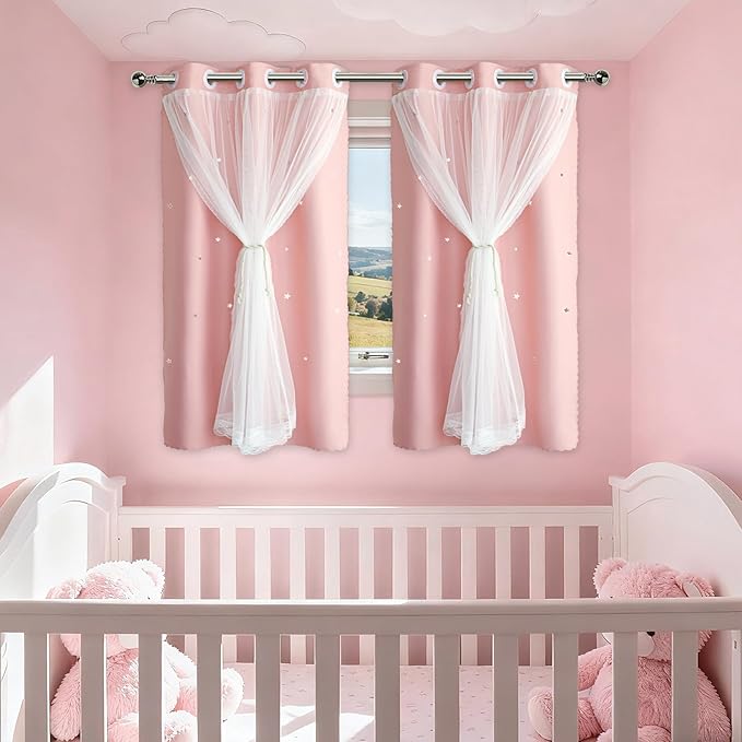 Light Pink Curtains Short Blackout by Ftinala