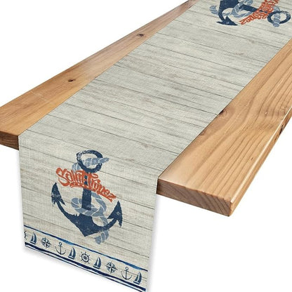 Nautical Anchor Table Runner, Retro Coastal Sailing Ship Anchor Wooden Plank - Image 4
