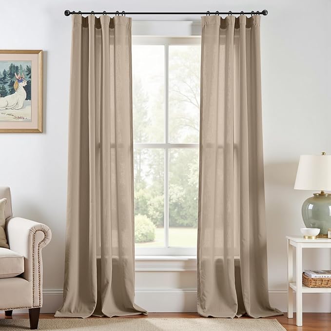 jinchan Linen Blend Curtains 90 inch Length 2 Panels by JINCHAN