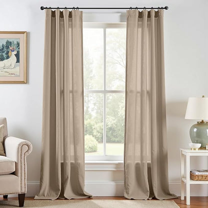 jinchan Linen Blend Curtains 90 inch Length 2 Panels by JINCHAN