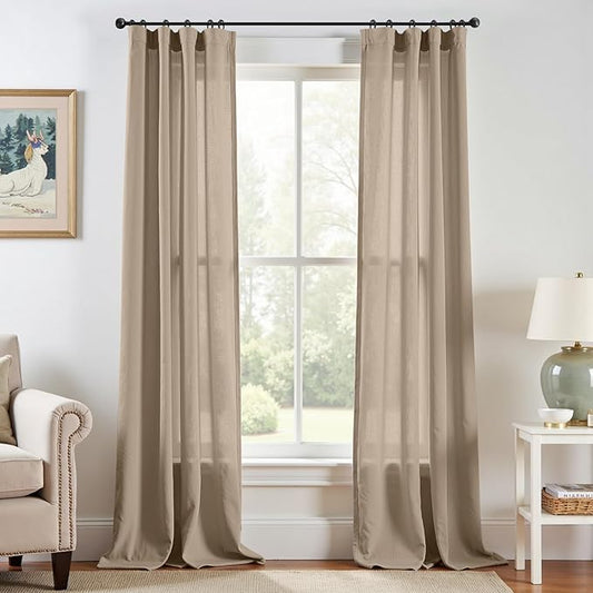 jinchan Linen Blend Curtains 90 inch Length 2 Panels by JINCHAN