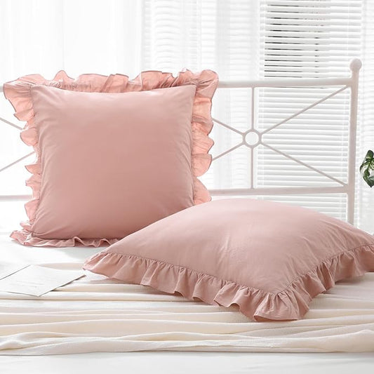 Ruffle Pillowcases Farmhouse Dusty Rose Throw Pillow Covers by Mywinlle