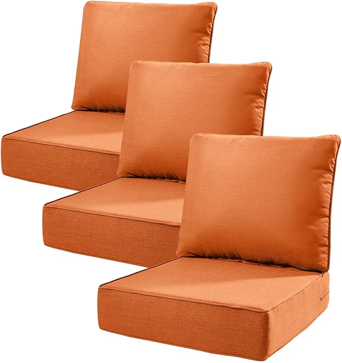 6" Thick Outdoor Cushions 22x24x6, 3-Set Deep Seat Patio Cushions by Pugire