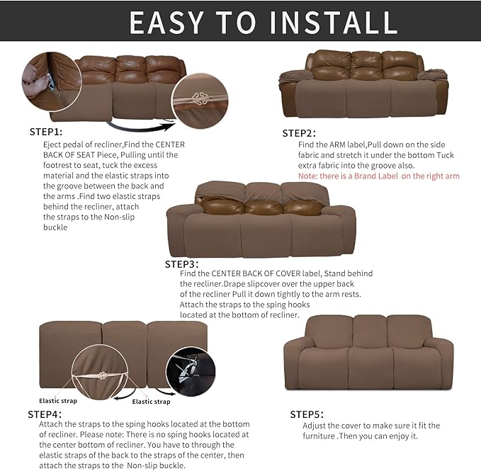 Easy-Going 8 Pieces Recliner Sofa Stretch Sofa Slipcover Sofa Cover Furniture - Image 4