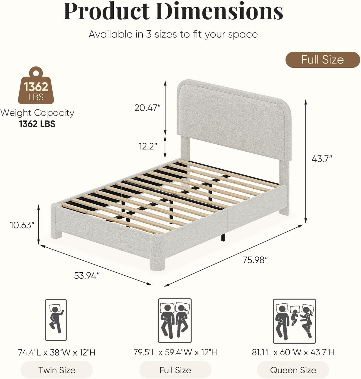 sweetcrispy full bed frame with adjustable headboard, luxurious shown in use