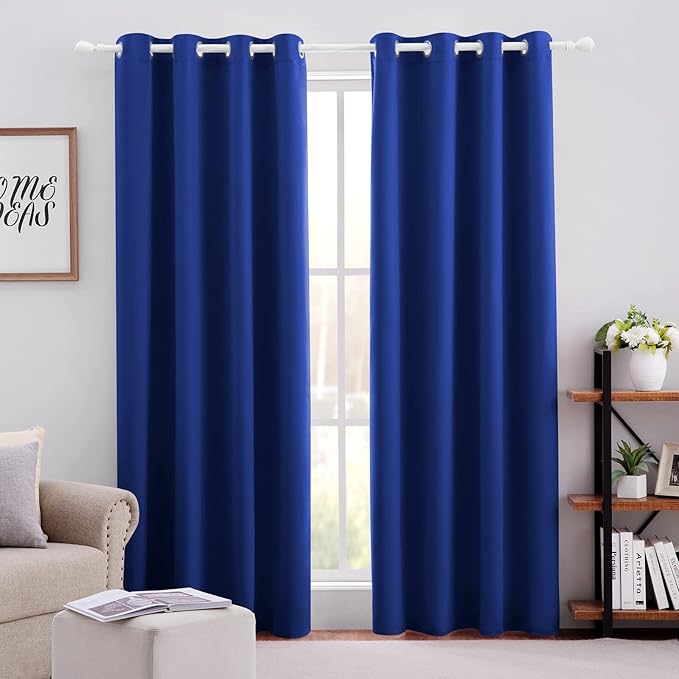 HOMEIDEAS Blackout Curtains 42 X 84 Inch Long Set of 2 Panels Royal Blue Room by HOMEIDEAS