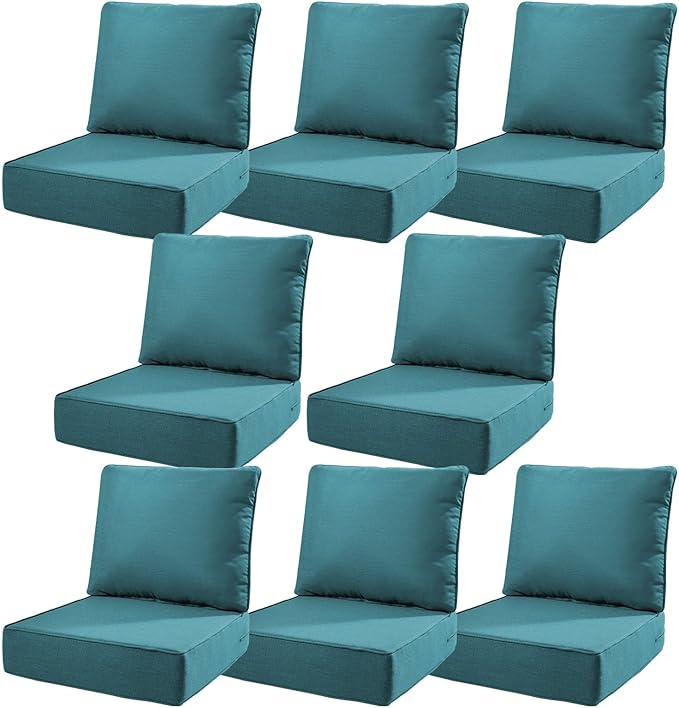 6" Thick Outdoor Cushions 22x24x6, 8-Set Deep Seat Patio Cushions by Pugire