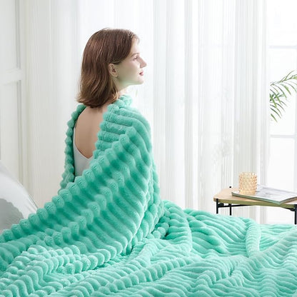 NEWCOSPLAY Super Soft Queen Blanket Aqua Premium Silky Flannel Fleece 3D Ribbed - Image 3