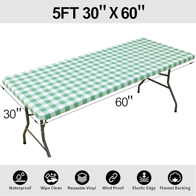 Smiry Rectangle Picnic Table Cloth, Elastic Waterproof Fitted Vinyl Tablecloths - Image 8