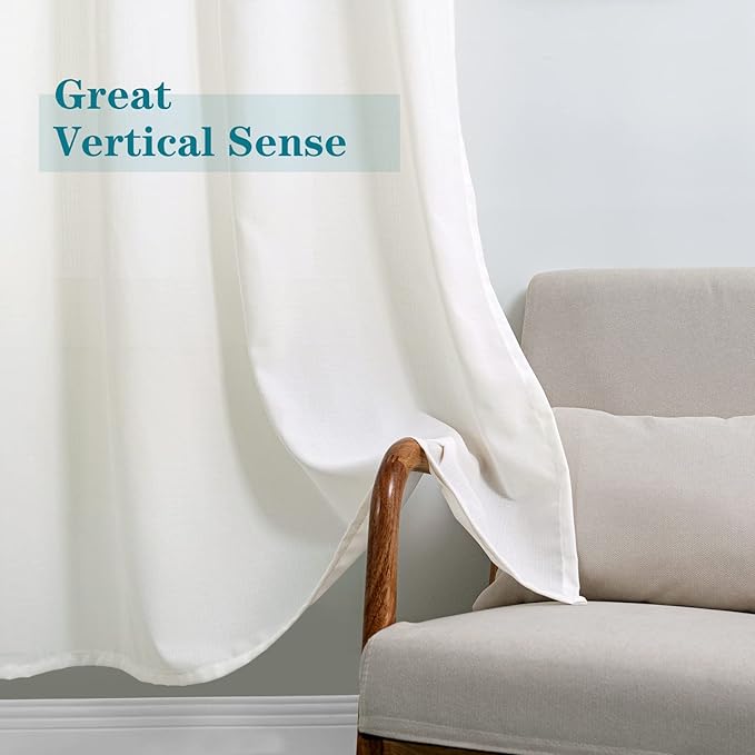 BGment Cream Natural Linen Look Semi Sheer Long Curtains - Image 5