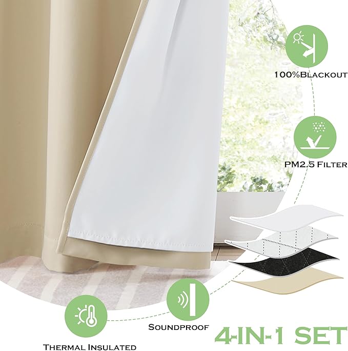 KGORGE 4-in-1 Soundproof Anti Dust 100% Blackout Curtains - Image 5