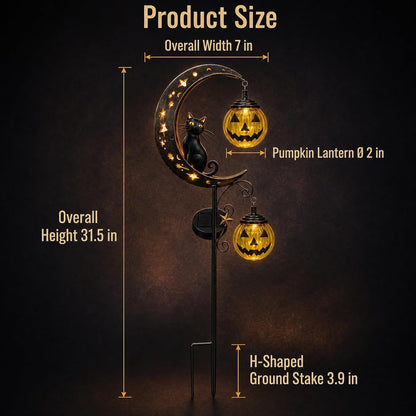 2 Pack Solar Halloween Pumpkin Moon Black Cat Garden Stake Lights Outdoor
