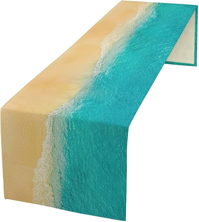 Summer Beach Table Runner Nautical Coastal Seaside Relaxing Blue Ocean Beach by moderw