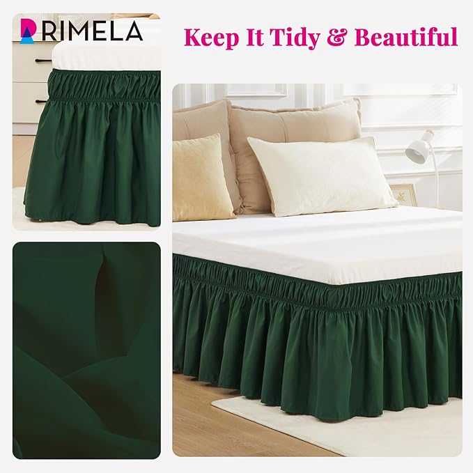 RIMELA Dark Green Bed Skirt Queen Size 15 Inch Drop, Elastic Bed Skirting - Image 3