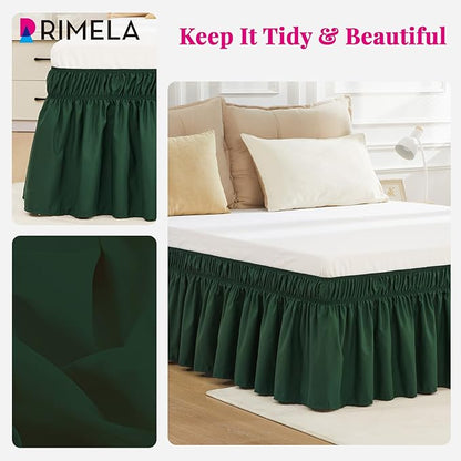 RIMELA Dark Green Bed Skirt King Size 15 Inch Drop, Elastic Wrap Around Bed - Image 3