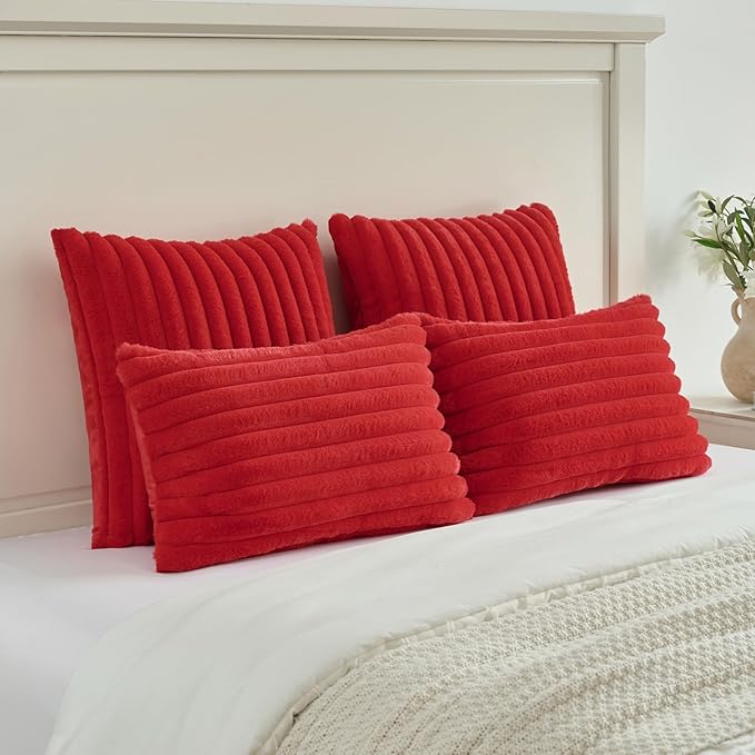 FUTEI Christmas Red Throw Pillow Covers Set of 2, 14x14 Inch Striped Texture - Image 5