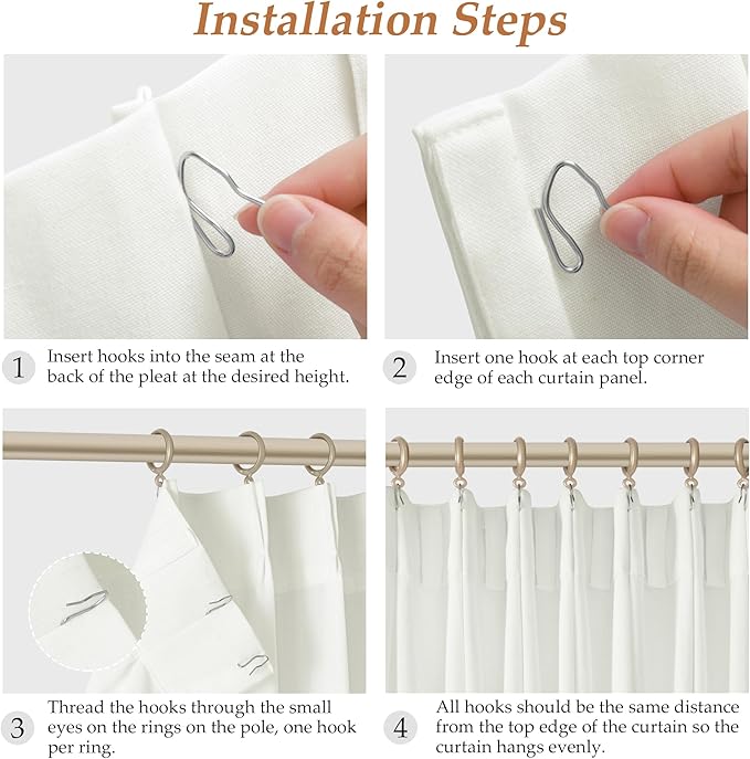 Ivory White Pinch Pleat Linen Curtains 102 Inch Length 2 Panels Set - Image 7