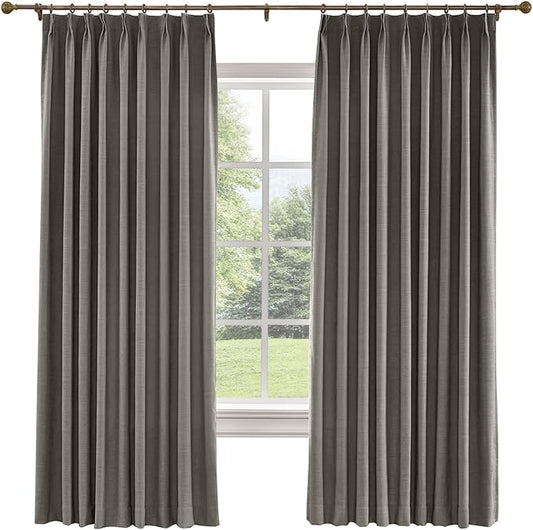 TWOPAGES 26 W x 96 L inch Pinch Pleated Curtain Room Darkening Linen Drapery by TWOPAGES
